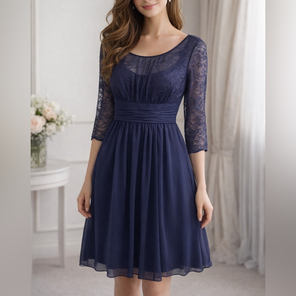 Chic Long Sleeve Navy Dress